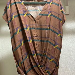 Entro Brown Geometric Button-Down Top